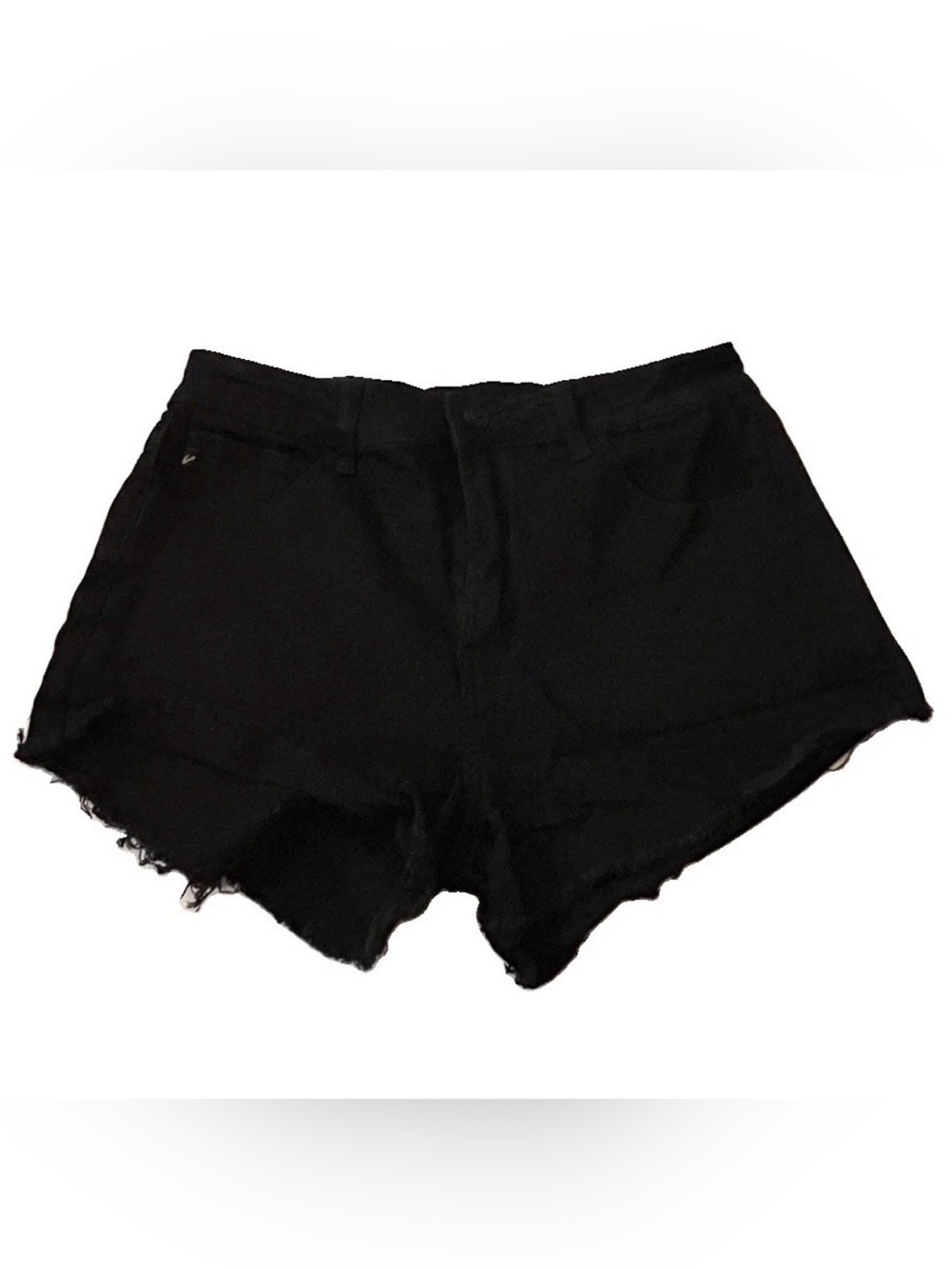 KanCan High Rise Cut Off Frayed Solid Black Jean Shorts 3” Inseam Size 13/30